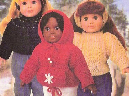 Vintage Crochet Pattern 18 Inch Dolls Knit Sweaters Hoodie Headbands Sets PDF Instant Digital Download Ribbed Cable Hooded Sweaters 4 Ply