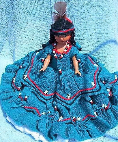 Vintage Crochet Pattern 13" Cactus Flower Indian Princess Pillow or Standing Bed Doll Outfit Dress PDF Instant Digital Download 10 Ply