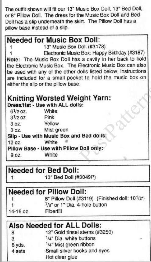 Vintage Crochet Pattern 13" Birthday Bed Doll Pillow Doll Music Box Doll Cake Candles Dress PDF Instant Digital Download 10 Ply