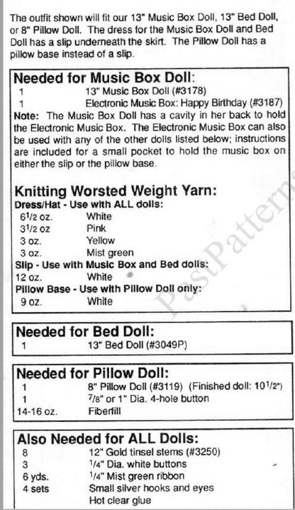 Vintage Crochet Pattern 13" Birthday Bed Doll Pillow Doll Music Box Doll Cake Candles Dress PDF Instant Digital Download 10 Ply