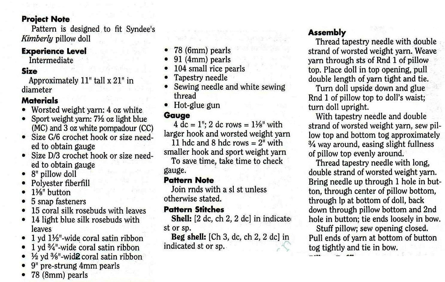 Vintage Crochet Pattern Pineapple Dress Pillow Doll Bed Doll Outfit Dress and Hat PDF Instant Digital Download 5 Ply