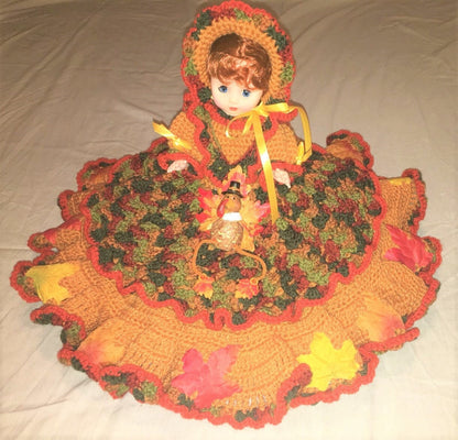 Vintage Crochet Pattern 13" Fall Autumn Leaves Bed Doll Music Box or Pillow Doll Dress Outfit PDF Instant Digital Download 10 Ply