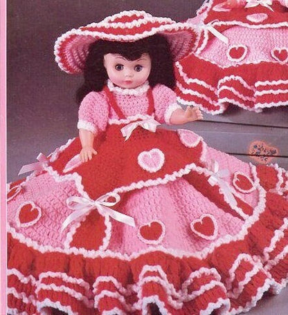 Vintage Crochet Pattern 13" Sweetheart Bed Doll Pillow Doll or Music Box Doll Hearts Dress PDF Instant Digital Download 10 Ply