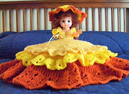 Vintage Crochet Pattern Merry Sunshine Bed Doll Summer Sun Outfit Dress PDF Instant Digital Download 13 Inch Dolls 10 Ply