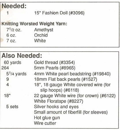 Vintage Bed Doll 15" Crochet Pattern Queen of Pearls Fashion Doll PDF Instant Digital Download Royal Gown Crown 10 Ply