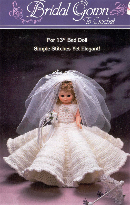Vintage Crochet Pattern Beautiful Bride Bed Doll Gown Outfit for 13 Inch Doll PDF Instant Digital Download Wedding Bridal Outfit 10 Ply
