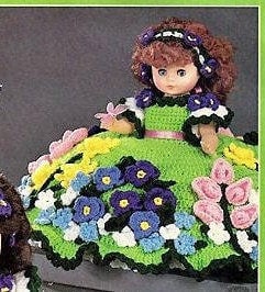 Vintage Crochet Pattern Favorite Things 13" Bed Doll Pillow Doll Music Box Doll Outfit Summer Flowers Dress PDF Instant Digital Download