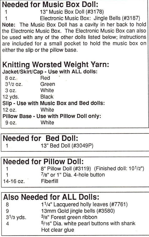 Vintage Crochet Pattern Christmas 13" Bed Doll Music Box or Pillow Doll Carolers Dress Outfits PDF Instant Digital Download 10 Ply