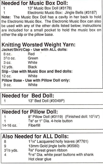 Vintage Crochet Pattern Christmas 13" Bed Doll Music Box or Pillow Doll Carolers Dress Outfits PDF Instant Digital Download 10 Ply