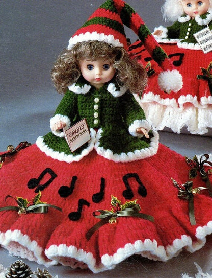 Vintage Crochet Pattern Christmas 13" Bed Doll Music Box or Pillow Doll Carolers Dress Outfits PDF Instant Digital Download 10 Ply