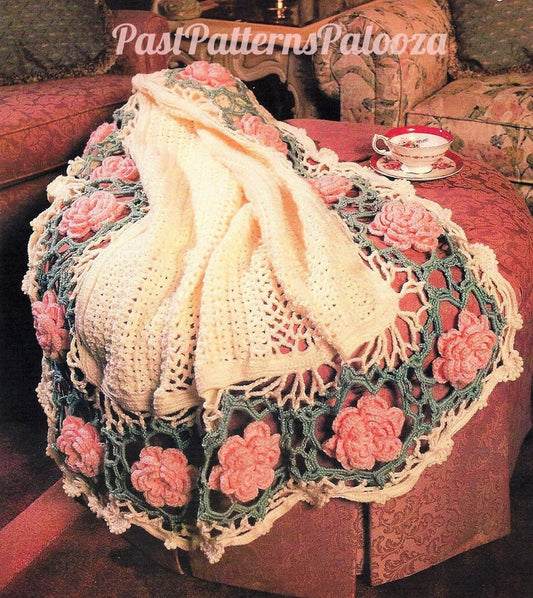 Vintage Crochet Pattern Lacy Victorian Rose Border Afghan PDF Instant Digital Download Heirloom Blanket Lap Throw 38x50 10 Ply
