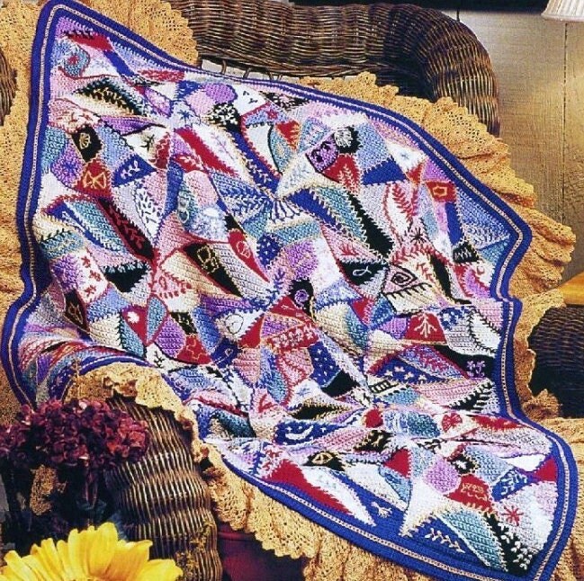 Vintage Crochet Pattern Victorian Crazy Quilt Afghan PDF Instant Digital Download Antique Patchwork Throw Blanket 37x46 5 Ply