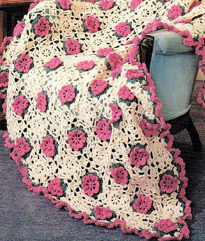 Vintage Crochet Pattern Victorian Ruffles and Roses Afghan PDF Instant Digital Download Granny Square Petal Flower Motif Blanket 10 Ply