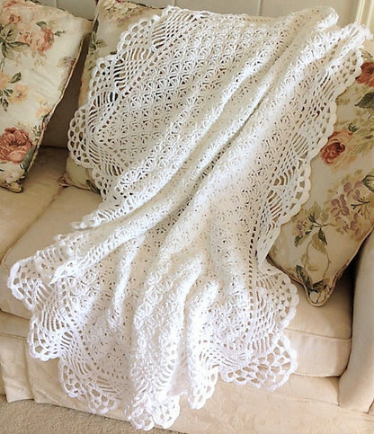 Vintage Crochet Pattern Victorian Lace Afghan Throw PDF Instant Digital Download Heirloom Christening Lapghan Ecru White 46x58