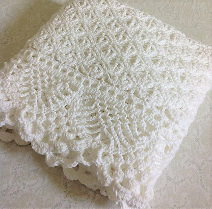 Vintage Crochet Pattern Victorian Lace Afghan Throw PDF Instant Digital Download Heirloom Christening Lapghan Ecru White 46x58