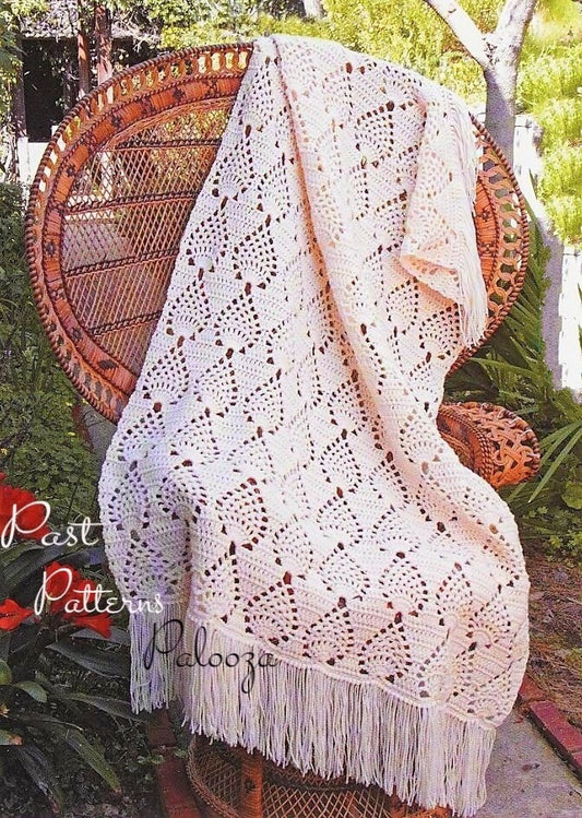 Vintage Crochet Afghan Pattern Fringed Pineapple Throw PDF Instant Digital Download Lacy Pineapples Motif Blanket Design 41x58 10 Ply