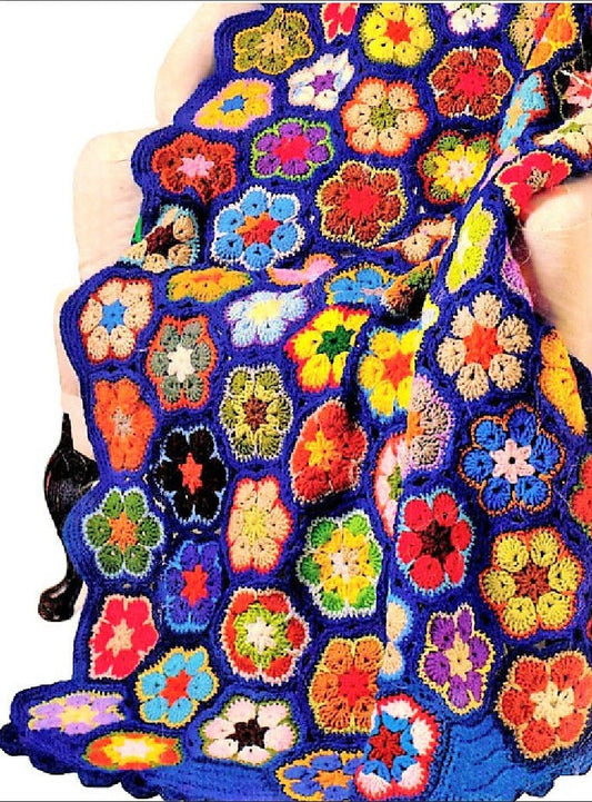 Vintage Crochet Afghan Glass Flower Paperweights Scrapghan Pattern PDF Instant Digital Download Granny Square Floral Scrap Blanket 10 Ply