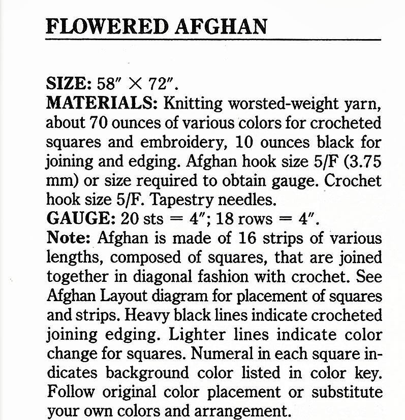 Vintage Crochet Afghan Pattern Embroidered Flower Squares Tunisian and Cross Stitch PDF Instant Digital Download 58x72 10 Ply