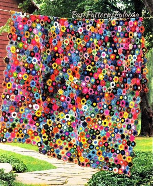Vintage Crochet Pattern Pretty Field of Meadow Flowers Afghan Pattern PDF Instant Digital Download Floral Motifs Large Blanket 83x98 10 Ply