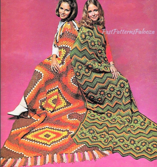 Vintage Crochet Pattern Retro Granny Square Afghans Large Diamond & ZigZag Ripple PDF Instant Digital Download Aran 10 Ply