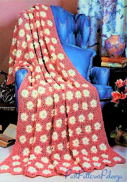 Vintage Crochet Pattern Pretty Petals Lacy Flower Afghan PDF Instant Digital Download Hexagon Floral Motifs Blanket 10 Ply