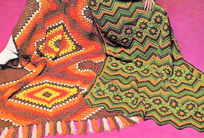 Vintage Crochet Pattern Retro Granny Square Afghans Large Diamond & ZigZag Ripple PDF Instant Digital Download Aran 10 Ply