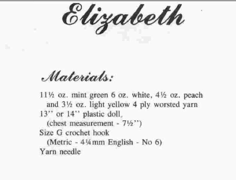 Vintage Crochet Pattern 13" Elizabeth Bed Doll Dress Outfit for 13 or 14 Inch Dolls PDF Instant Digital Download Sweet Dreams 10 Ply