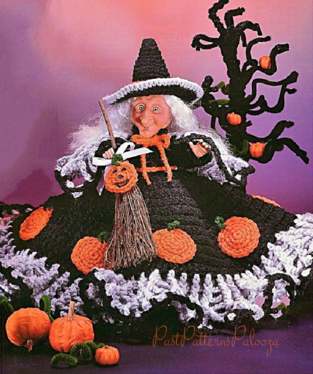 Vintage Crochet Pattern Halloween Witch Air Freshener Bed Doll Pumpkin Dress PDF Instant Digital Download Pandora 10 Ply