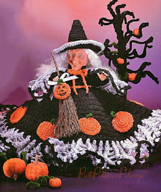 Vintage Crochet Pattern Halloween Witch Air Freshener Bed Doll Pumpkin Dress PDF Instant Digital Download Pandora 10 Ply