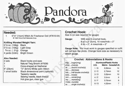 Vintage Crochet Pattern Halloween Witch Air Freshener Bed Doll Pumpkin Dress PDF Instant Digital Download Pandora 10 Ply