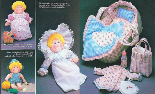 Vintage Sewing Pattern 15" Fabric Baby Soft Sculpture Toy Doll and Layette Moses Basket Bed and Accessories PDF Instant Digital Download