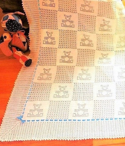 Vintage Filet Crochet Pattern Baby Bear Blocks and Bows Blanket Afghan PDF Instant Digital Download Teddy Bears Motif Cotton Thread