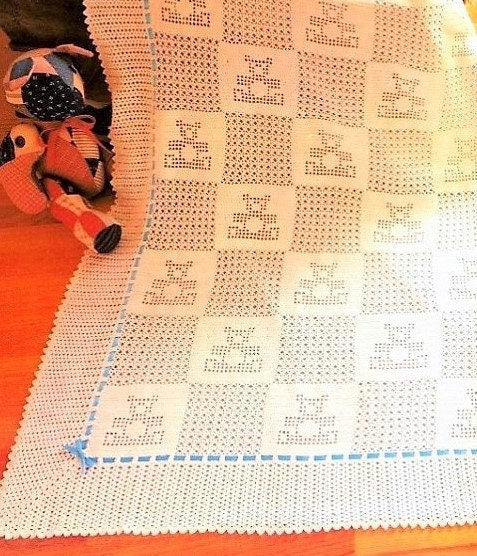 Vintage Filet Crochet Pattern Baby Bear Blocks and Bows Blanket Afghan PDF Instant Digital Download Teddy Bears Motif Cotton Thread