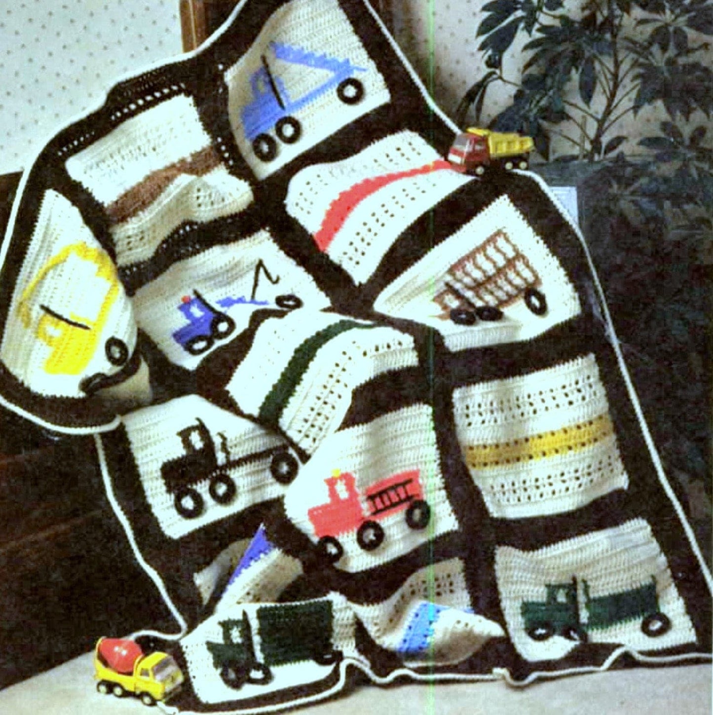 Vintage Crochet Pattern Trucks Vehicles Blocks Baby Afghan Design PDF Instant Digital Download Toddler Bed Crib Blanket 40x54 4 Ply