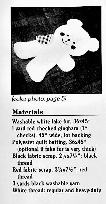 Vintage Sewing Pattern 42" Baby Bear Rug or Play Mat PDF Instant Digital Download Faux Fake Fur & Gingham Teddy Bear Nursery Rug