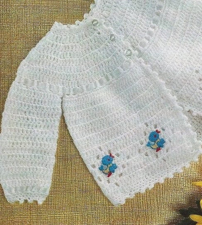 Vintage Crochet Pattern Baby Matinee Coat Jacket PDF Instant Digital Download Ribbon Yoke Motif Diamonds 0-3m 3-6m