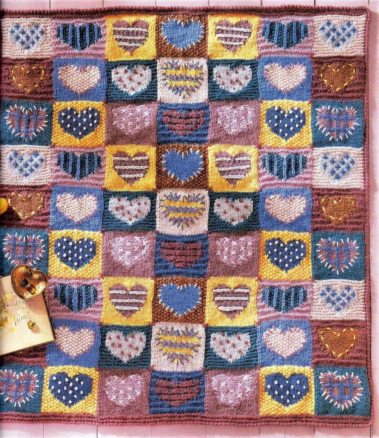Vintage Knitting Pattern Knit Country Hearts Patchwork Sampler Baby Blanket Afghan PDF Instant Digital Download Nursery Crib Cover Lapghan