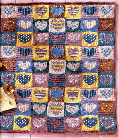 Vintage Knitting Pattern Knit Country Hearts Patchwork Sampler Baby Blanket Afghan PDF Instant Digital Download Nursery Crib Cover Lapghan