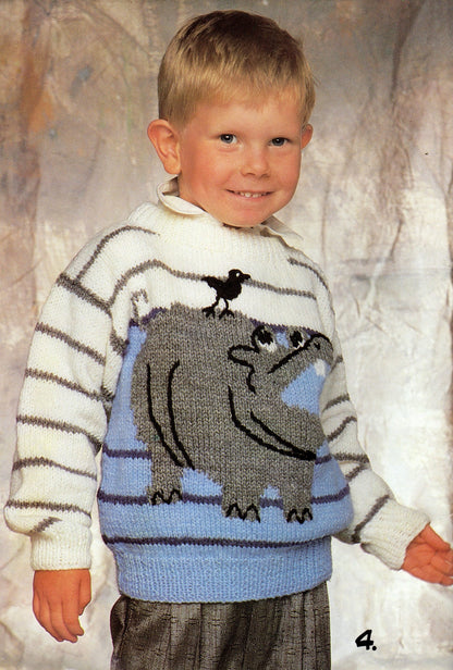 Vintage Kids Knit Safari Animal Sweaters Knitting Patterns Book PDF Instant Digital Download Zoo Pullovers Zebra Lion Giraffe Monkey 10 Ply