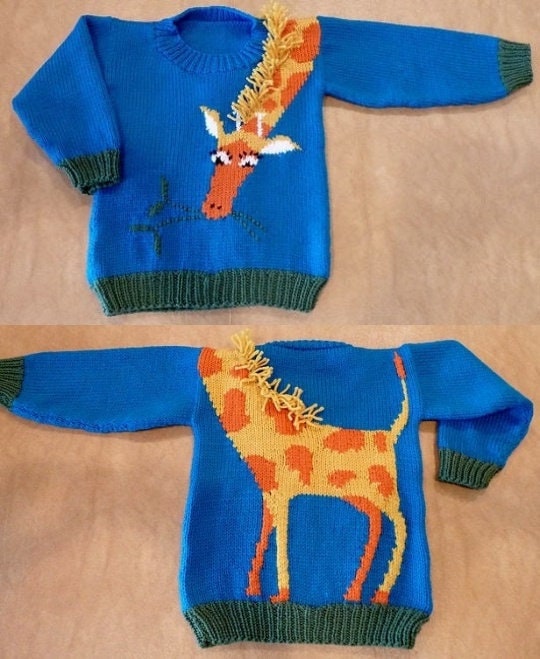 Vintage Knitting Pattern Kids Childs Knit Giraffe Pullover Sweater Jumper PDF Instant Digital Download Zoo Safari Animal 4-8 Years 10 Ply