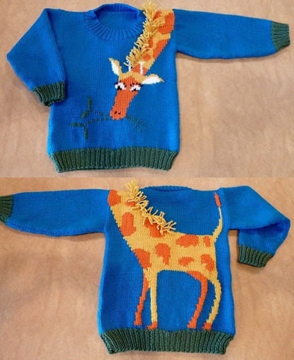 Vintage Knitting Pattern Kids Childs Knit Giraffe Pullover Sweater Jumper PDF Instant Digital Download Zoo Safari Animal 4-8 Years 10 Ply
