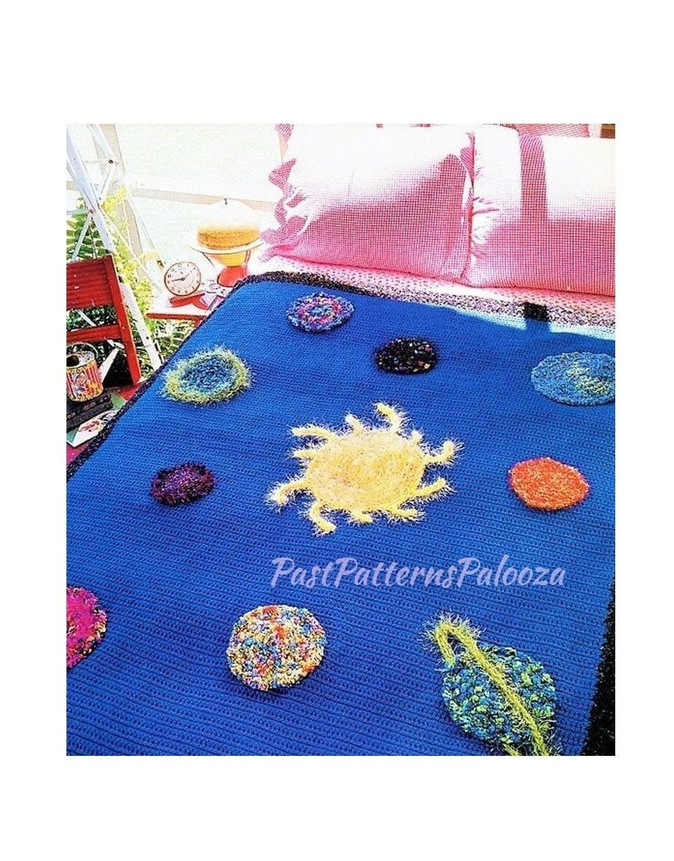 Vintage Crochet Pattern Sci Fi Solar System Planets Afghan PDF Instant Digital Download Galaxy Outer Space Throw Blanket 48x58 10 Ply