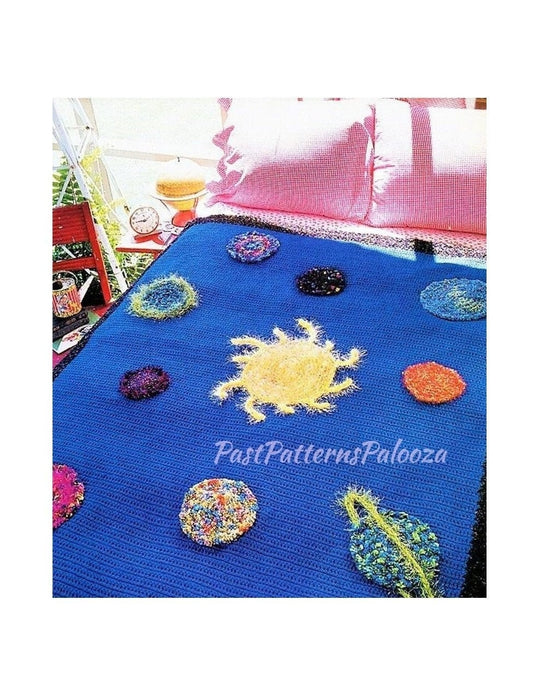 Vintage Crochet Pattern Sci Fi Solar System Planets Afghan PDF Instant Digital Download Galaxy Outer Space Throw Blanket 48x58 10 Ply