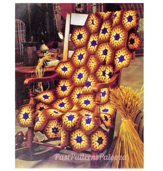 Vintage Crochet Pattern Granny Hexagon Blocks Afghan Harvest Gold PDF Instant Digital Download Autumn Fall Cluster Shells Blanket 10 Ply