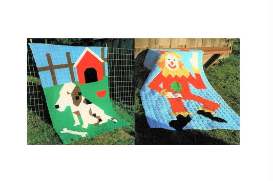 Vintage Crochet Pattern Kids Picture Afghans Puppy Dog and Clown PDF Instant Digital Download Granny Square Bed Throws 45x68 10 Ply