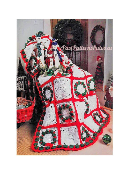 Vintage Crochet Pattern Christmas Wreath Granny Squares Afghan PDF Instant Digital Download Holiday Throw Blanket 4 Ply