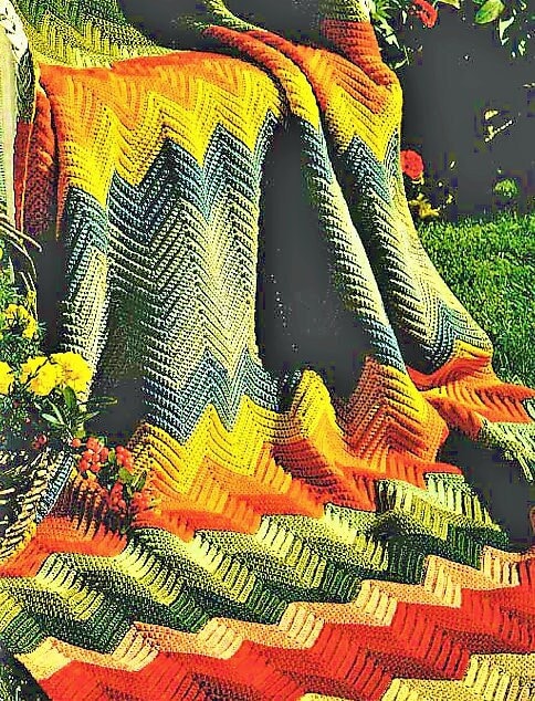 Vintage Crochet Pattern Rainbow Ripple Afghan PDF Instant Digital Download Bright Colorful Throw Blanket 10 Ply