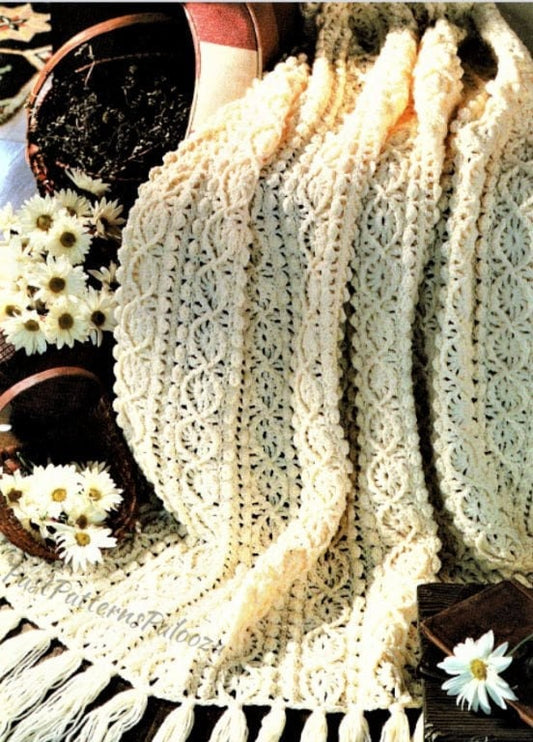 Vintage Crochet Pattern Beautiful Flower Chains Afghan PDF Instant Digital Download Shell & Lace Stitch Daisy Strips Blanket 48x70 10 Ply