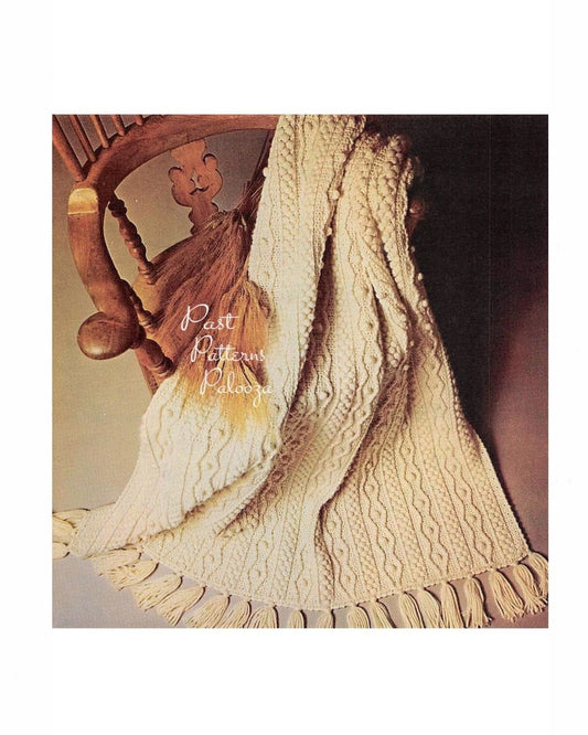 Vintage Crochet Pattern Irish Aran Afghan PDF Instant Digital Download Pretty Blanket 4 Different Stitch Patterns 10 Ply