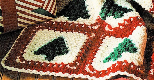 Vintage Crochet Pattern Cluster Stitch Christmas Trees Afghan PDF Instant Digital Download Holiday Granny Squares Blanket 10 Ply